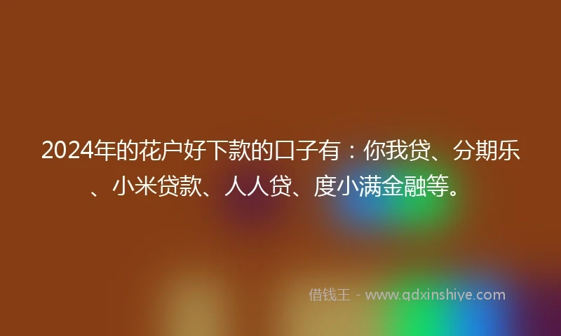 2024年的花户好下款的口子有：你我贷、分期乐、小米贷款、人人贷、度小满金融等。