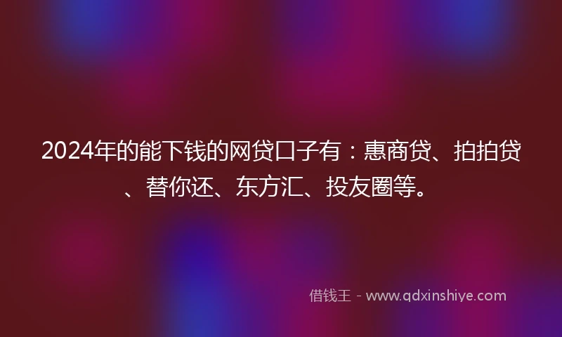 2024年的能下钱的网贷口子有：惠商贷、拍拍贷、替你还、东方汇、投友圈等。