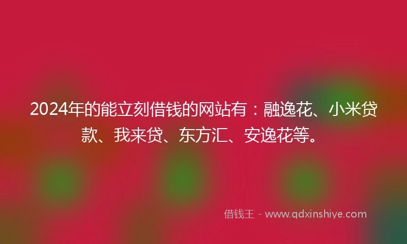 2024年的能立刻借钱的网站有：融逸花、小米贷款、我来贷、东方汇、安逸花等。