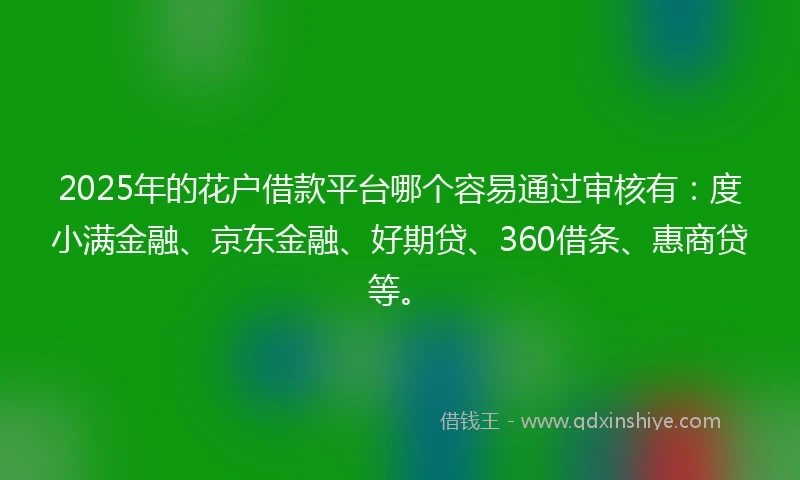 2025年的花户借款平台哪个容易通过审核有：度小满金融、京东金融、好期贷、360借条、惠商贷等。
