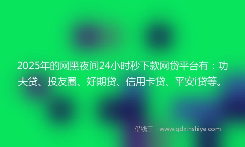 2025年的网黑夜间24小时秒下款网贷平台有：功夫贷、投友圈、好期贷、信用卡贷、平安i贷等。