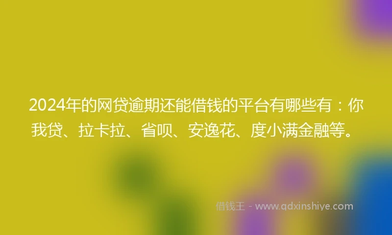 2024年的网贷逾期还能借钱的平台有哪些有：你我贷、拉卡拉、省呗、安逸花、度小满金融等。
