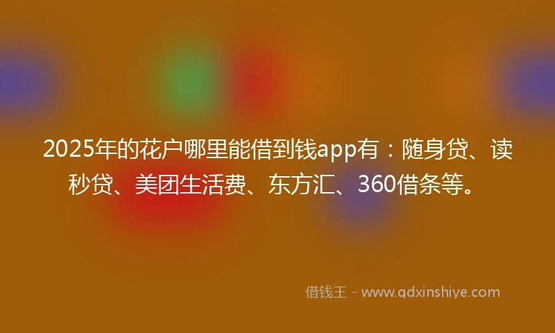 2025年的花户哪里能借到钱app有：随身贷、读秒贷、美团生活费、东方汇、360借条等。
