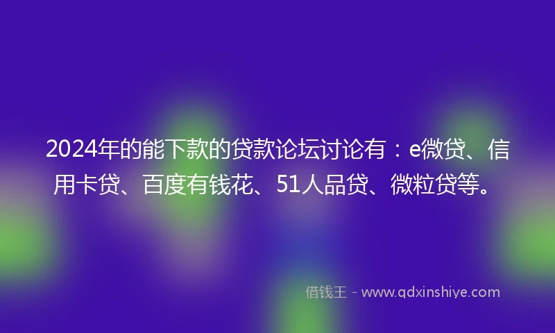 2024年的能下款的贷款论坛讨论有：e微贷、信用卡贷、百度有钱花、51人品贷、微粒贷等。