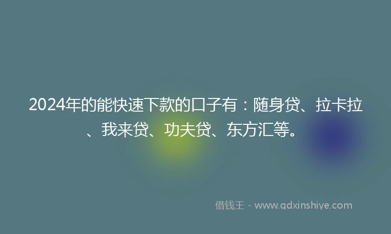 2024年的能快速下款的口子有：随身贷、拉卡拉、我来贷、功夫贷、东方汇等。
