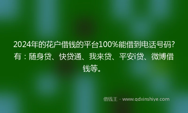 2024年的花户借钱的平台100%能借到电话号码?有：随身贷、快贷通、我来贷、平安i贷、微博借钱等。