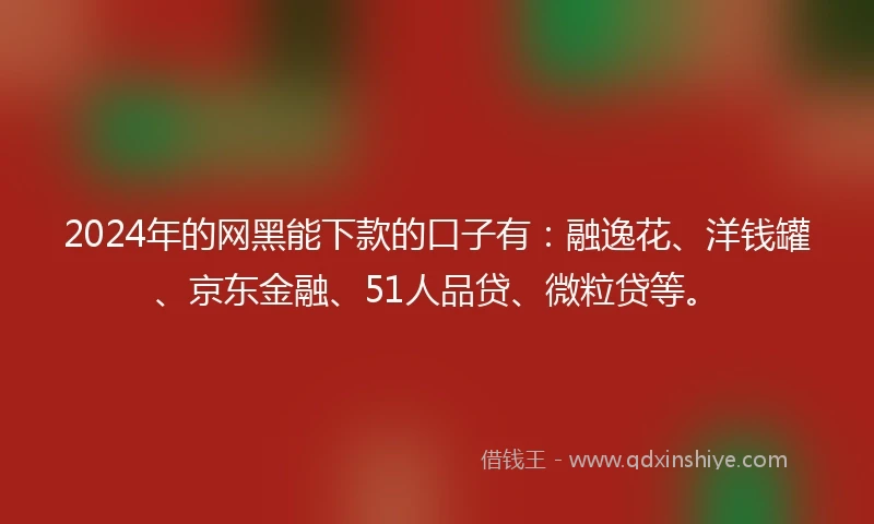 2024年的网黑能下款的口子有：融逸花、洋钱罐、京东金融、51人品贷、微粒贷等。