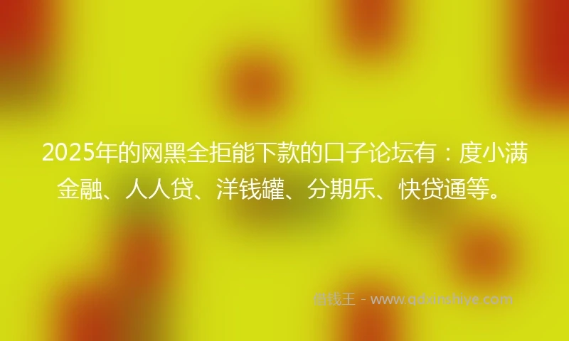 2025年的网黑全拒能下款的口子论坛有：度小满金融、人人贷、洋钱罐、分期乐、快贷通等。