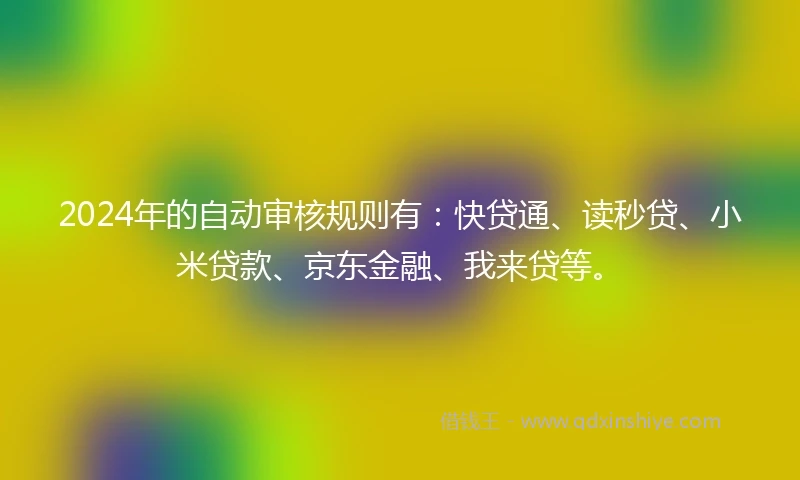2024年的自动审核规则有：快贷通、读秒贷、小米贷款、京东金融、我来贷等。