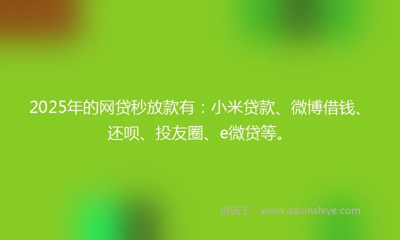 2025年的网贷秒放款有：小米贷款、微博借钱、还呗、投友圈、e微贷等。