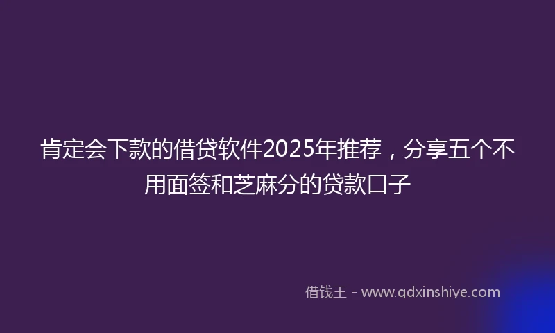 肯定会下款的借贷软件2025年推荐，分享五个不用面签和芝麻分的贷款口子