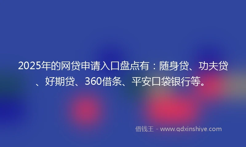 2025年的网贷申请入口盘点有：随身贷、功夫贷、好期贷、360借条、平安口袋银行等。