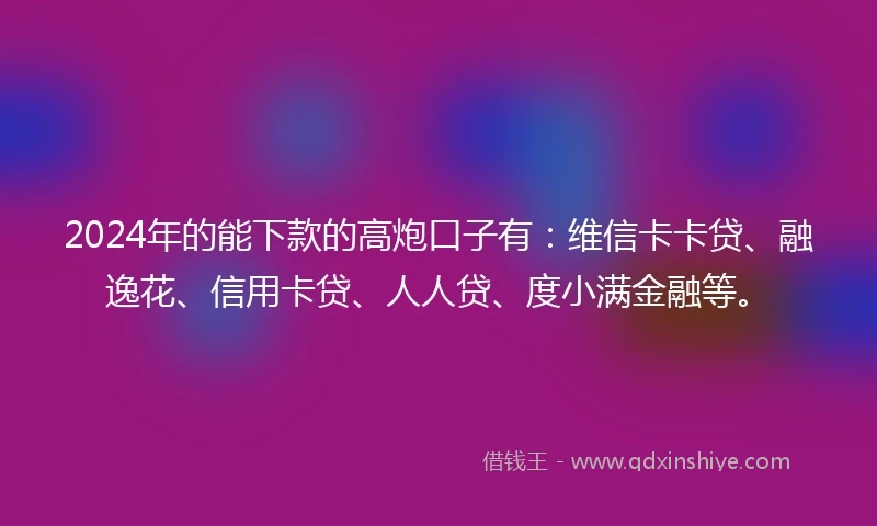 2024年的能下款的高炮口子有:维信卡卡贷、融逸花、信用卡贷、人人贷、度小满金融等。
