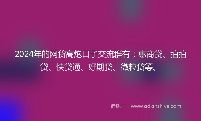 2024年的网贷高炮口子交流群有：惠商贷、拍拍贷、快贷通、好期贷、微粒贷等。