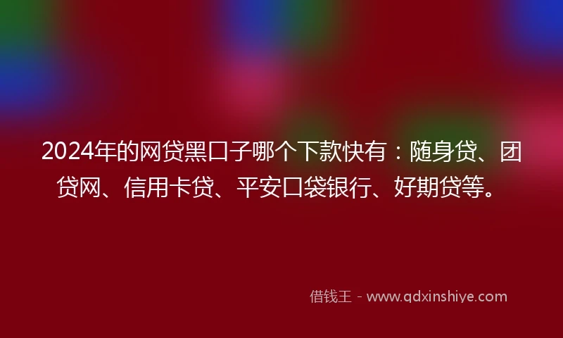 2024年的网贷黑口子哪个下款快有：随身贷、团贷网、信用卡贷、平安口袋银行、好期贷等。