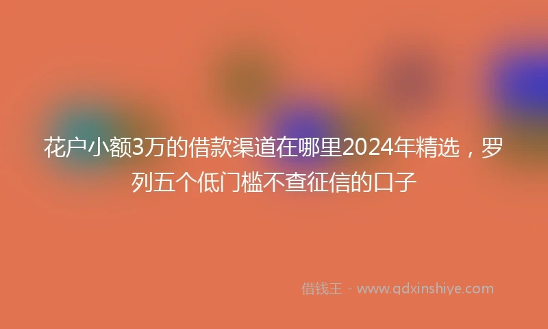 花户小额3万的借款渠道在哪里2024年精选，罗列五个低门槛不查征信的口子