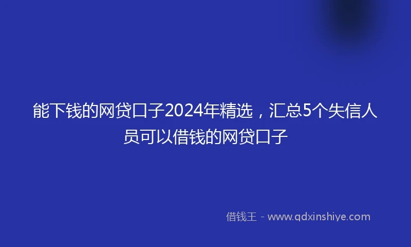 能下钱的网贷口子2024年精选，汇总5个失信人员可以借钱的网贷口子
