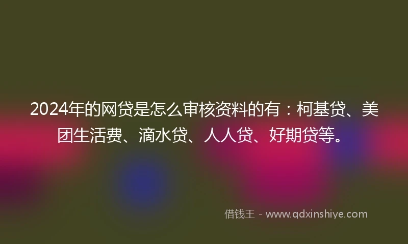 2024年的网贷是怎么审核资料的有：柯基贷、美团生活费、滴水贷、人人贷、好期贷等。