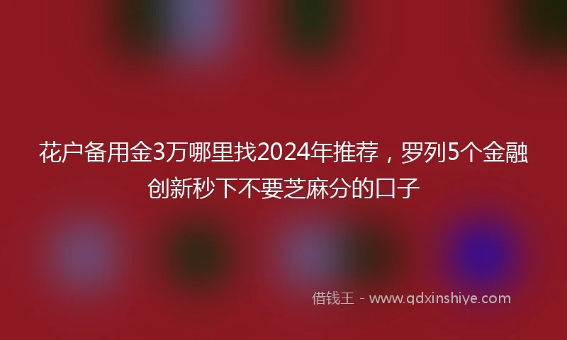 花户备用金3万哪里找2024年推荐，罗列5个金融创新秒下不要芝麻分的口子