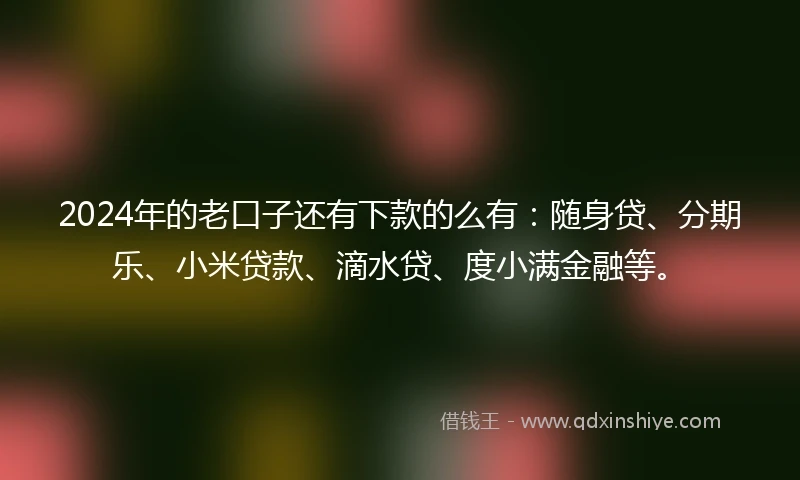 2024年的老口子还有下款的么有：随身贷、分期乐、小米贷款、滴水贷、度小满金融等。