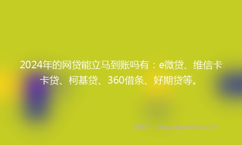 2024年的网贷能立马到账吗有:e微贷、维信卡卡贷、柯基贷、360借条、好期贷等。