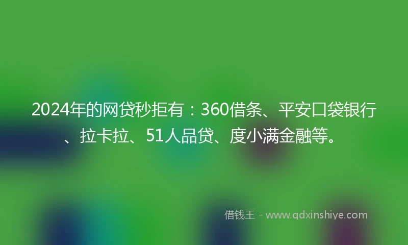 2024年的网贷秒拒有：360借条、平安口袋银行、拉卡拉、51人品贷、度小满金融等。