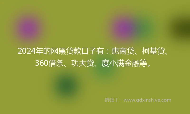 2024年的网黑贷款口子有：惠商贷、柯基贷、360借条、功夫贷、度小满金融等。