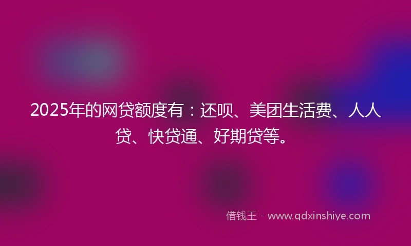 2025年的网贷额度有：还呗、美团生活费、人人贷、快贷通、好期贷等。
