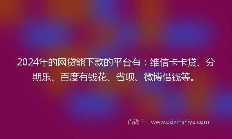 2024年的网贷能下款的平台有：维信卡卡贷、分期乐、百度有钱花、省呗、微博借钱等。