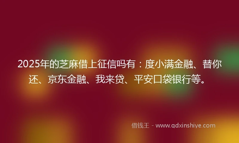 2025年的芝麻借上征信吗有：度小满金融、替你还、京东金融、我来贷、平安口袋银行等。
