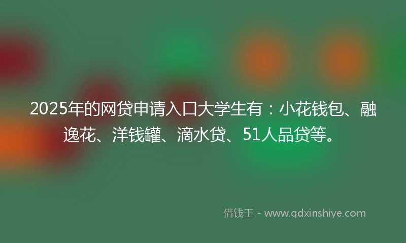 2025年的网贷申请入口大学生有：小花钱包、融逸花、洋钱罐、滴水贷、51人品贷等。