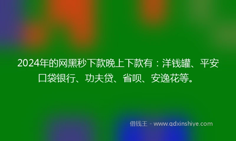 2024年的网黑秒下款晚上下款有：洋钱罐、平安口袋银行、功夫贷、省呗、安逸花等。