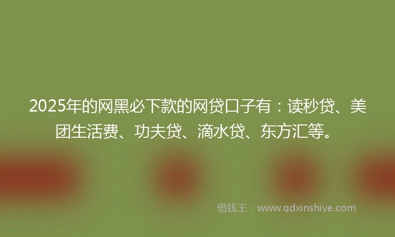 2025年的网黑必下款的网贷口子有：读秒贷、美团生活费、功夫贷、滴水贷、东方汇等。