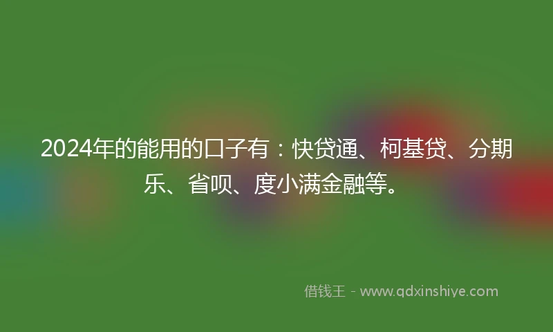 2024年的能用的口子有：快贷通、柯基贷、分期乐、省呗、度小满金融等。