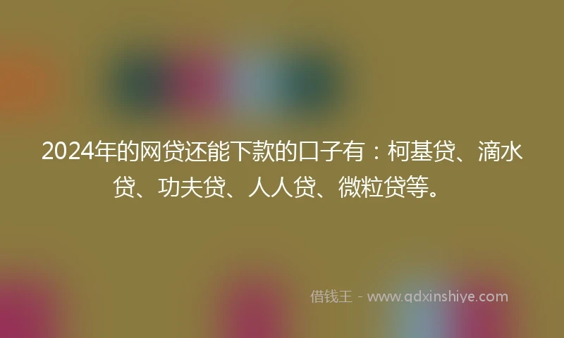 2024年的网贷还能下款的口子有：柯基贷、滴水贷、功夫贷、人人贷、微粒贷等。
