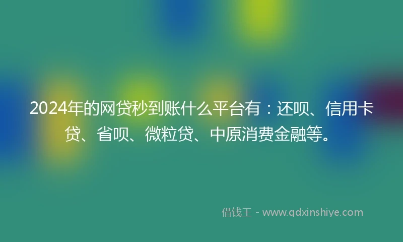 2024年的网贷秒到账什么平台有：还呗、信用卡贷、省呗、微粒贷、中原消费金融等。