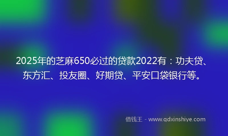 2025年的芝麻650必过的贷款2022有：功夫贷、东方汇、投友圈、好期贷、平安口袋银行等。
