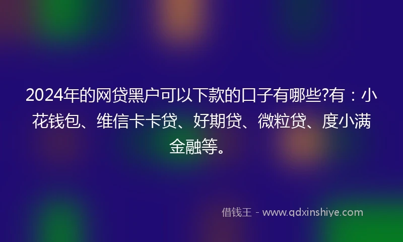 2024年的网贷黑户可以下款的口子有哪些?有：小花钱包、维信卡卡贷、好期贷、微粒贷、度小满金融等。