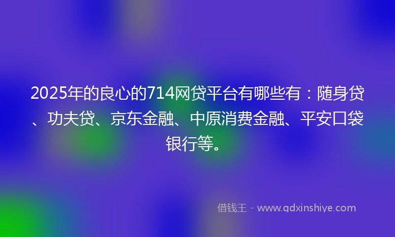 2025年的良心的714网贷平台有哪些有：随身贷、功夫贷、京东金融、中原消费金融、平安口袋银行等。