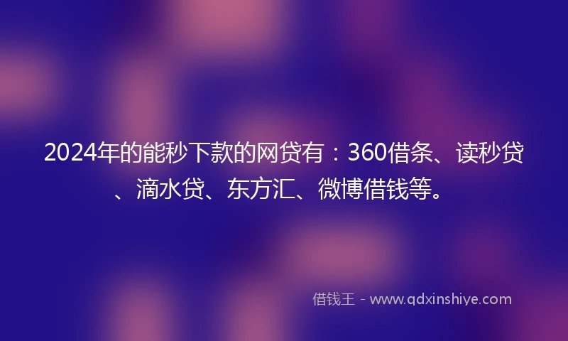 2024年的能秒下款的网贷有：360借条、读秒贷、滴水贷、东方汇、微博借钱等。