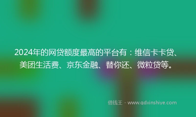 2024年的网贷额度最高的平台有:维信卡卡贷、美团生活费、京东金融、替你还、微粒贷等。