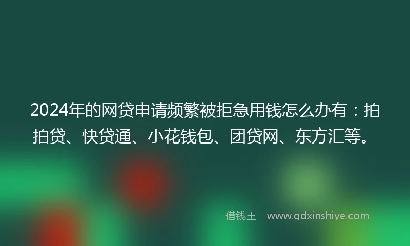 2024年的网贷申请频繁被拒急用钱怎么办有：拍拍贷、快贷通、小花钱包、团贷网、东方汇等。
