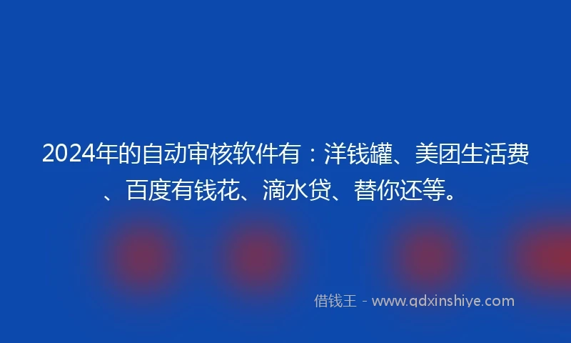 2024年的自动审核软件有：洋钱罐、美团生活费、百度有钱花、滴水贷、替你还等。