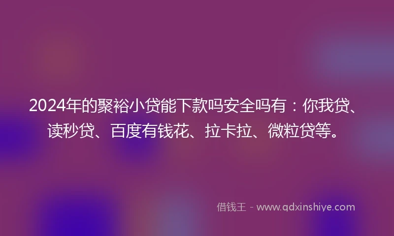 2024年的聚裕小贷能下款吗安全吗有：你我贷、读秒贷、百度有钱花、拉卡拉、微粒贷等。