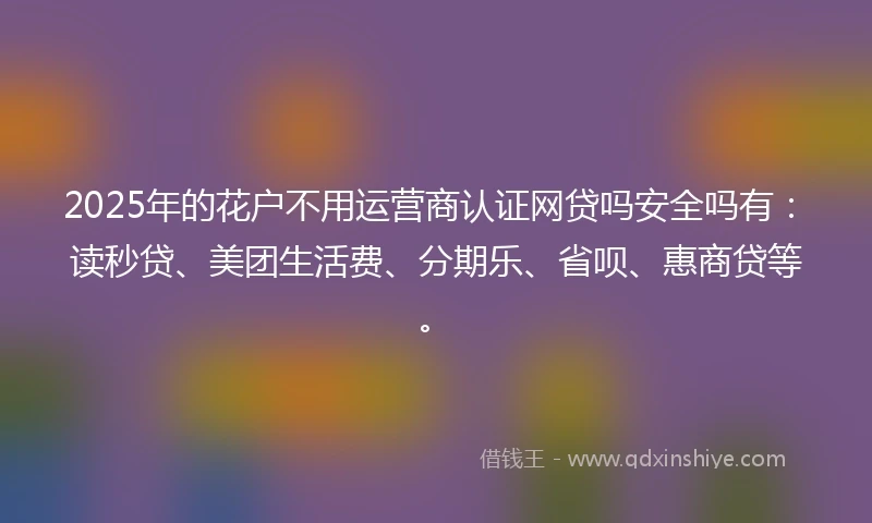 2025年的花户不用运营商认证网贷吗安全吗有：读秒贷、美团生活费、分期乐、省呗、惠商贷等。