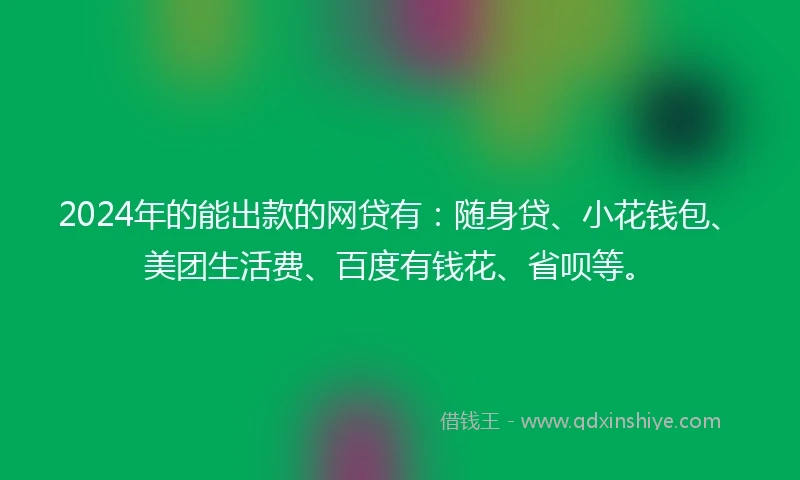 2024年的能出款的网贷有：随身贷、小花钱包、美团生活费、百度有钱花、省呗等。