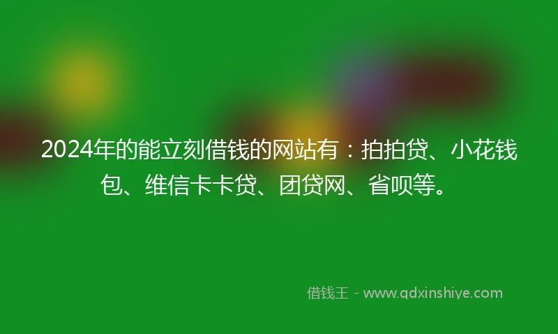 2024年的能立刻借钱的网站有：拍拍贷、小花钱包、维信卡卡贷、团贷网、省呗等。
