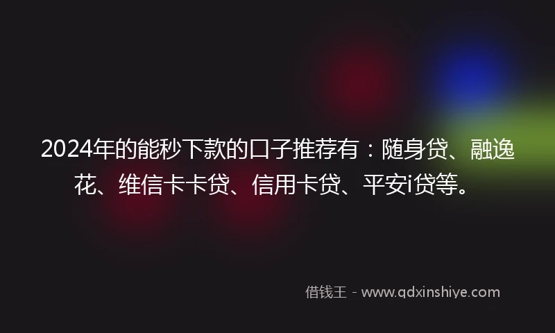2024年的能秒下款的口子推荐有：随身贷、融逸花、维信卡卡贷、信用卡贷、平安i贷等。