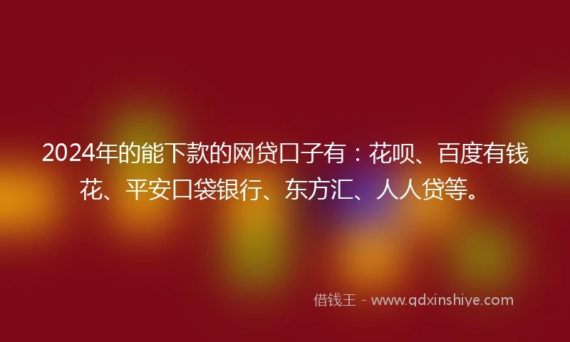 2024年的能下款的网贷口子有：花呗、百度有钱花、平安口袋银行、东方汇、人人贷等。