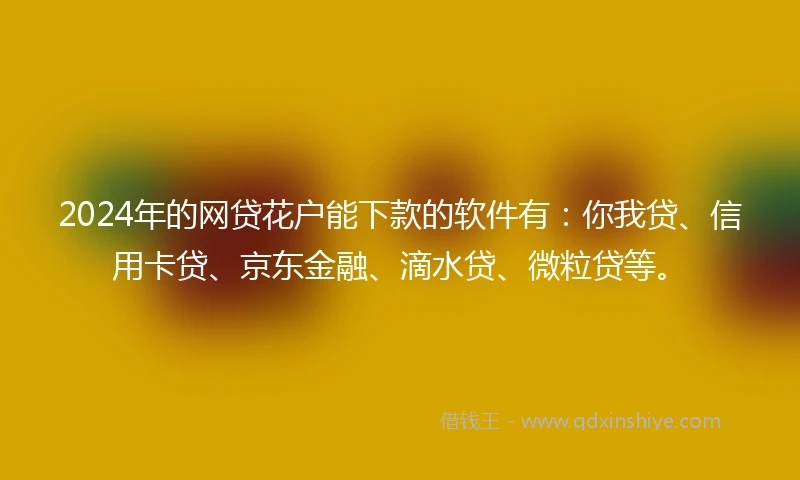 2024年的网贷花户能下款的软件有：你我贷、信用卡贷、京东金融、滴水贷、微粒贷等。